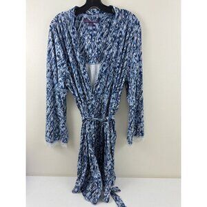 GLORIA VANDERBILT Women’s Navy Dream Knit Belted Wrap Robe Lace Trim Size Medium